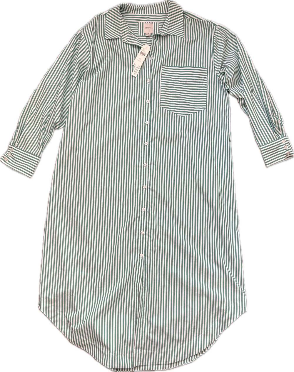 Maeve Soren Green & White Striped Long-Sleeve Shirt Dress Large Petite NWT - Picture 4 of 15